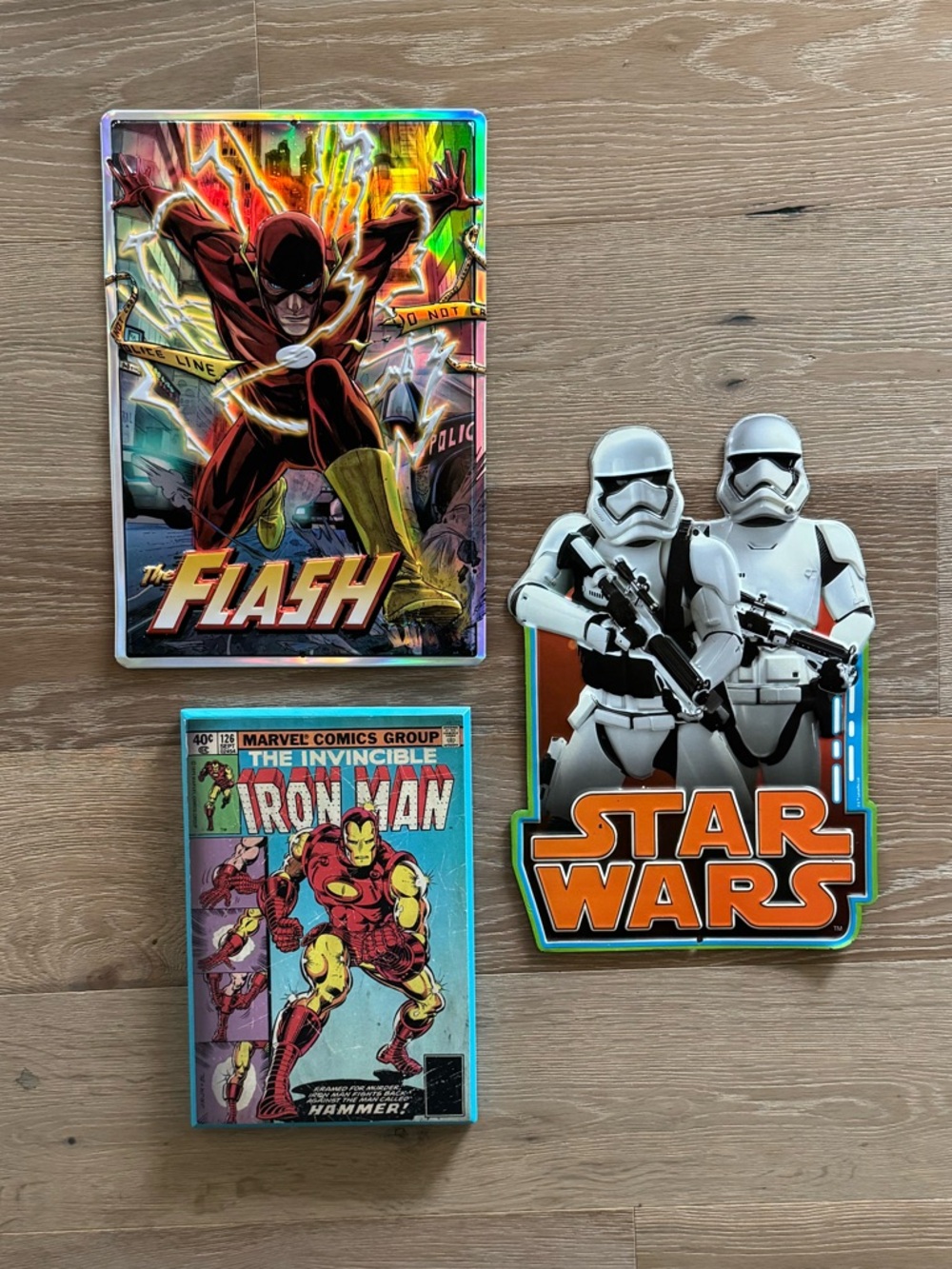 Comic Sign Lot- The Flash, Iron Man, Star Wars Stormtroopers